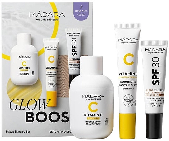 Set - Madara Cosmetics Glow Boost Brightening Care Gift Set (cr/15ml + sunscreen/10ml + concen/50ml)  — photo N1