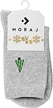 Women's High Socks with Christmas Embroidery, grey with a Christmas tree - Moraj — photo N1