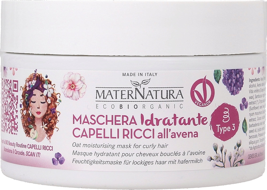 Moisturizing Mask for Curly & Wavy Hair - MaterNatura Oat Moisturising Hair Mask — photo N1