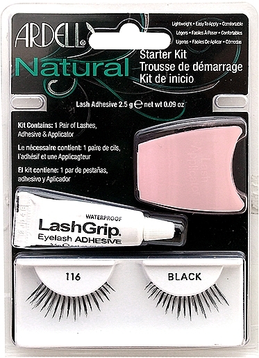 False Lashes Set 116 - Ardell Natural Lashes Starter Kit 116 Black+Lash Grip — photo N1