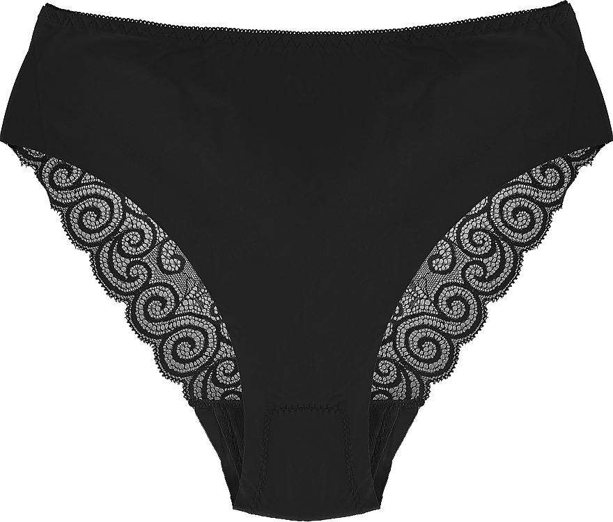 Women Figi Panties with Lace Back & Laser Cut, black - Moraj — photo N1