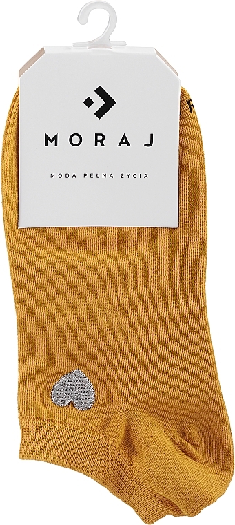 Women Short Socks with Heart Embroidery, yellow - Moraj — photo N1