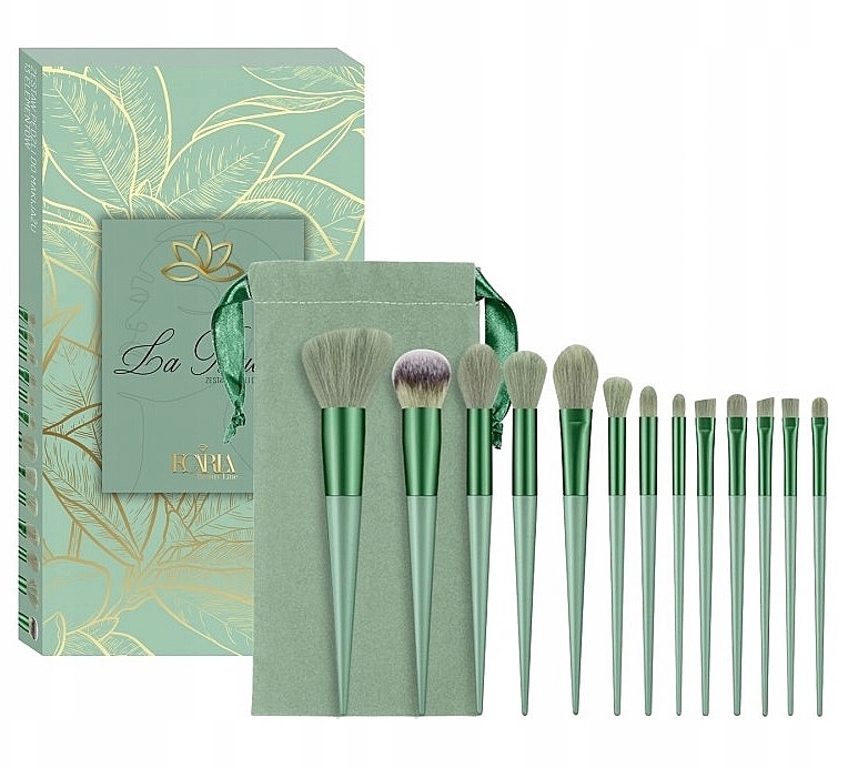 Makeup Brush Set, 13 pcs, green - Ecarla — photo N1