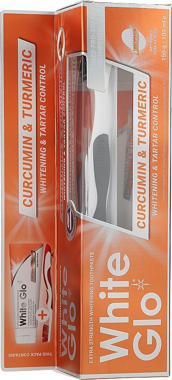 Toothbrush & Toothpaste Set - White Glo Curcumin & Turmeric Whitening (toothpaste/150g + toothbrush) — photo N1