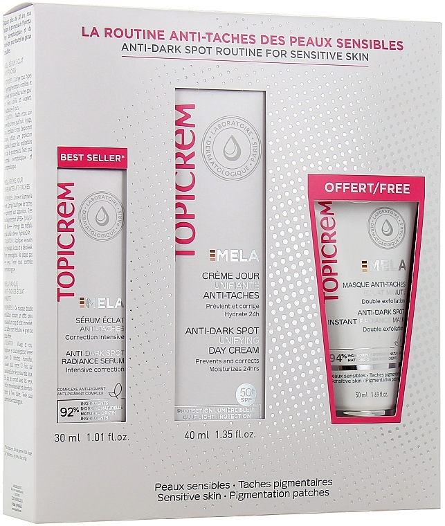 Set - Topicrem Mela Anti-Dark Spot (serum/30ml+d/cr/40ml+f/mask/50ml) — photo N1