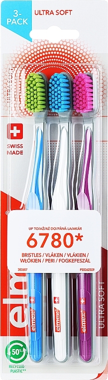 Kids Toothbrushes, ultra-soft, blue+white+purple - Elmex Swiss Made — photo N1