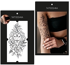 Fragrances, Perfumes, Cosmetics Temporary Tattoo "Lion with Flowers" - Tattooshka