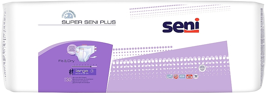 Super Seni Plus Adult Diapers, 100-150 cm - Seni Medium Large 3 Fit & Dry  — photo N2