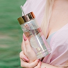 Glass Holographic Water Bottle with Rock Crystal & Tube, 400 ml - Crystallove Glass Hologram Water Bottle with Rock Crystal and Straw — photo N2