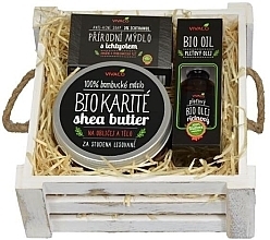 Fragrances, Perfumes, Cosmetics Set in Wooden Box - Vivaco Bio (butter/200ml + castor/oil/50ml + soap/100g)