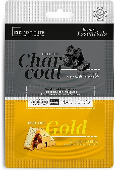 Double Mask with Black Clay and Gold - IDC Institute Face Mask Duo Charcoal & Gold Peel Off — photo N1