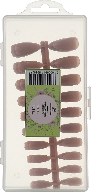 Medium Soluble Gel Tips, beige, almonds - Tufi Profi Premium — photo N1