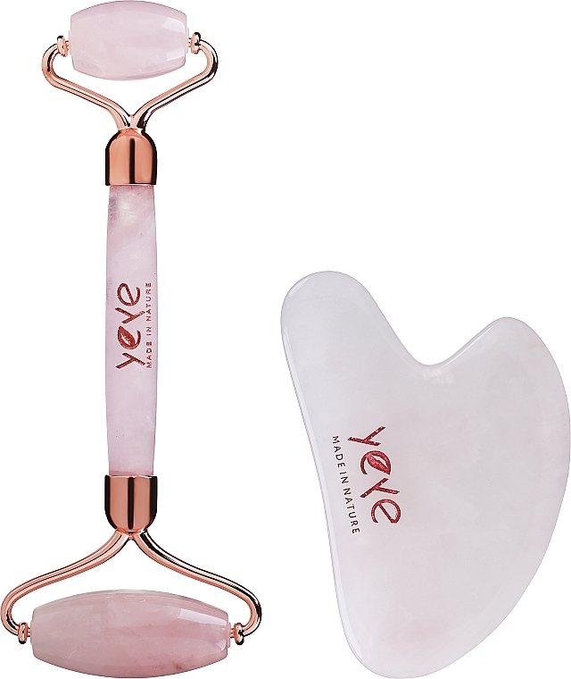 Set, rose quartz - Yeye (roller/1pcs + gua-sha/1pcs) — photo N1