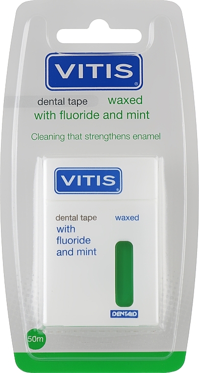 Waxed Dental Tape with Fluoride & Mint, wide, 50 m - Dentaid Vitis Waxed Dental Tape With Fluoride And Mint — photo N1