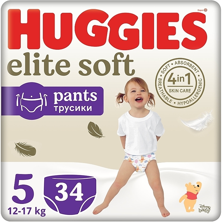 Elite Soft Pants Diapers, size 5, 12-17 kg, 34 pcs. - Huggies — photo N1