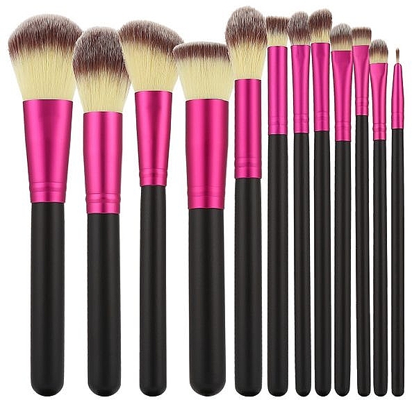 Professional Makeup Brushes Set, 12 pcs, pink and black - Tools For Beauty — photo N5