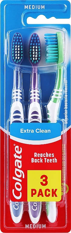 Toothbrush, medium, green + purple + dark blue - Colgate Extra Clean Medium — photo N2