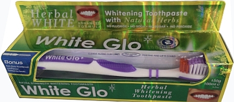 Set "Natural Herbs", with white-purple brush - White Glo Herbal White (t/paste/100ml + t/brush/1) — photo N2