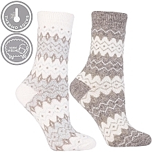 Warm Wool Socks, CSW800-003, brown-beige with ornaments - Moraj — photo N3