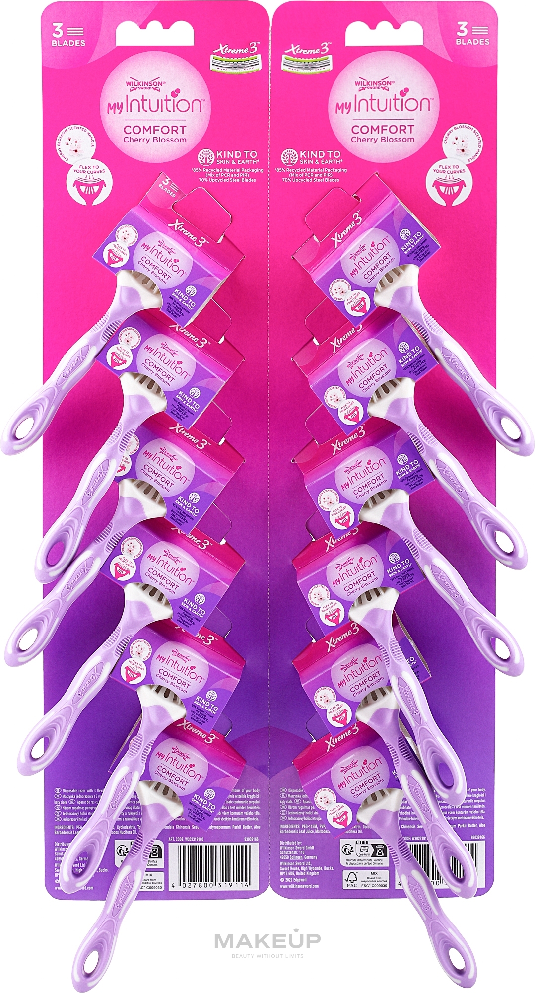 Women Disposable Razors with Three Blades, 12 pcs. - Wilkinson Sword Xtreme 3 My Intuition Comfort Cherry Blossom — photo 12 szt.