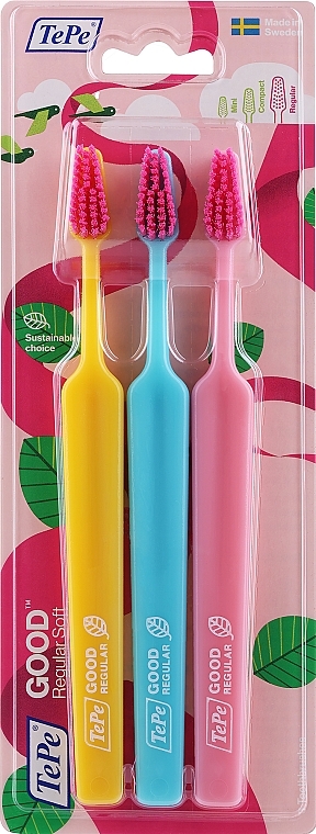 Toothbrush Set, 3 pcs, yellow + blue + pink - TePe Good Regular Soft — photo N1