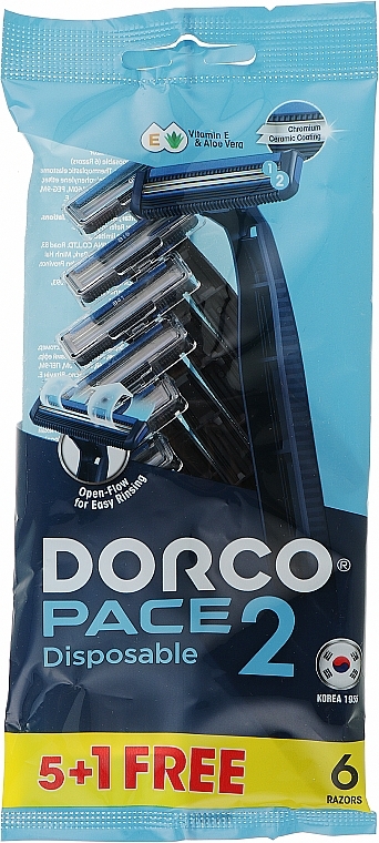 Disposable Razor with 2 Blades, 6 pcs - Dorco Pace Plus Disposable 2 — photo N2