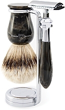 Fragrances, Perfumes, Cosmetics Shaving Set - Edwin Jagger Imitation Black Marble Double Edge Safety Razor Silver Tip Badger Feather Blade