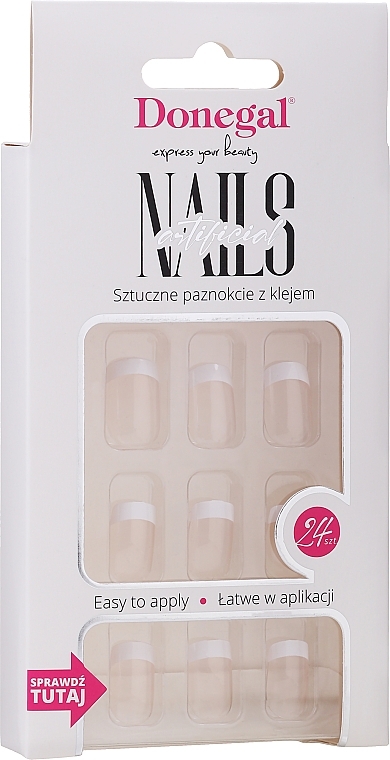 Fake Nails Set, French Manicure, white - Donegal Express Your Beauty — photo N1