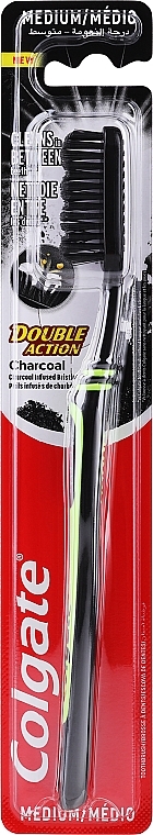 Medium Toothbrush 'Charcoal', black-green - Colgate Double Action Charcoal Medium Toothbrush — photo N2