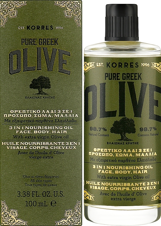 Nourishing Body, Hair and Face Oil - Korres Pure Greek Olive 3 In 1 Nourishing Oil — photo N2