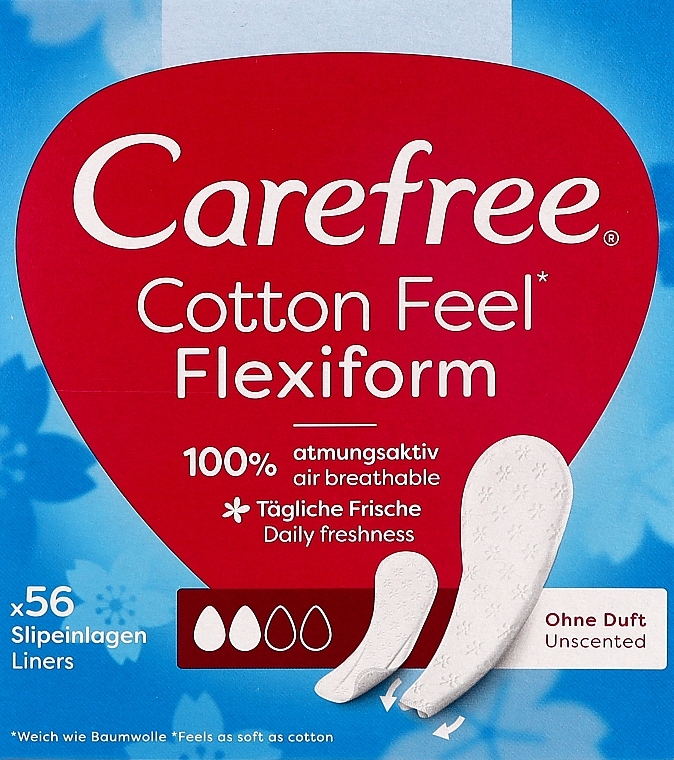 Flexible Daily Liners, scent-free, 56 pcs - Carefree Cotton FlexiForm Unscented — photo N1