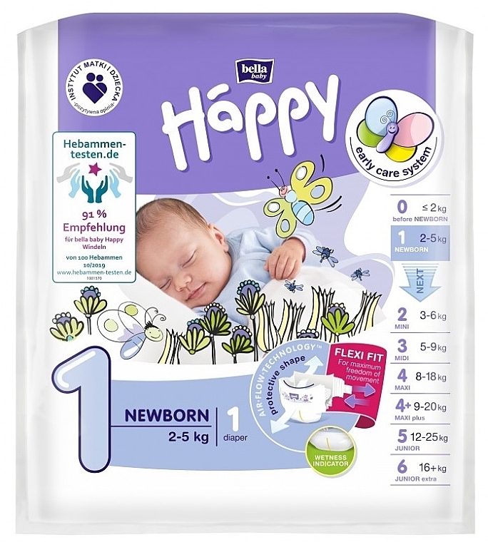 Happy Before Newborn Baby Diapers 1 (2-5 kg, 1 pc) - Bella Baby — photo N1