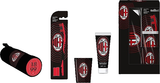 Set - Naturaverde Football Teams Milan Oral Care Set (toothbrush/1pc + toothpaste/75ml + acc/2pcs) — photo N1