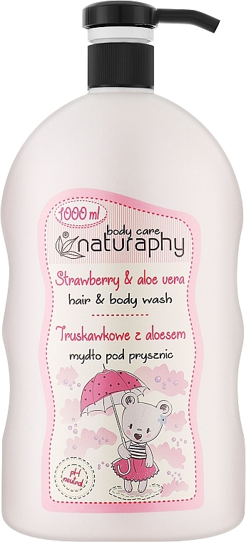 Kids Shower Gel-Shampoo "Strawberry & Aloe Vera" - Naturaphy Strawberry & Aloe Vera Hair & Body Wash — photo N1