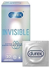 Fragrances, Perfumes, Cosmetics Ultra-Thin Natural Latex Condoms with Extra Silicone Lubricant, 10 pc. - Durex Invisible Extra Lube