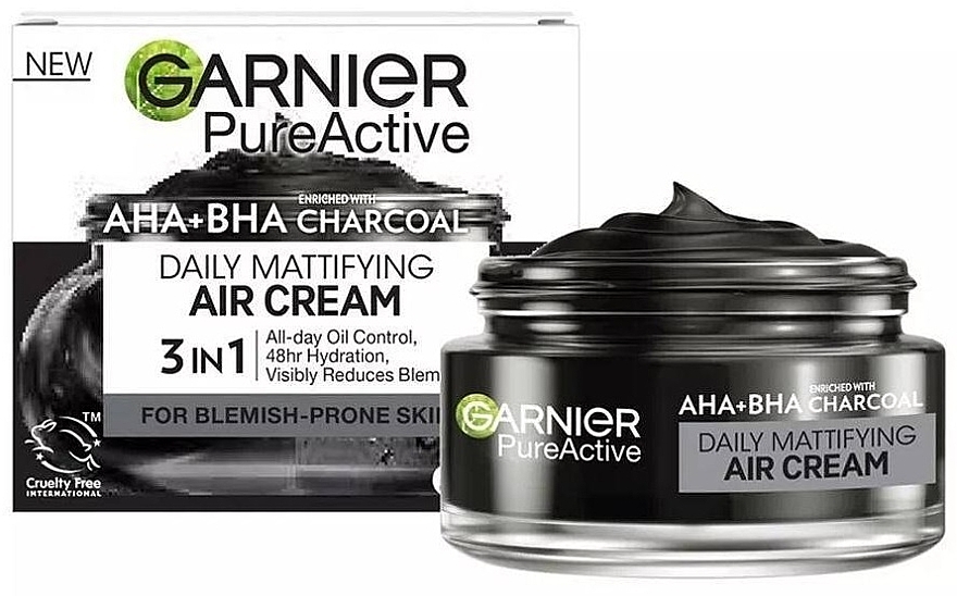 Moisturizing & Mattifying Lightweight Cream with AHA, BHA & Charcoal - Garnier Pure Active Daily Mattifying Air Cream — photo N1