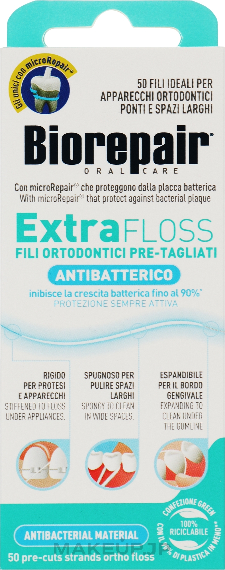 Dental Floss, 50 pcs - Biorepair Extra Floss 50 Fili Ortodontici Pre-Tagliati Antibatterico — photo 50 szt.