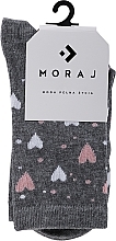 Fragrances, Perfumes, Cosmetics Women Long Socks 'Panda', grey with hearts - Moraj