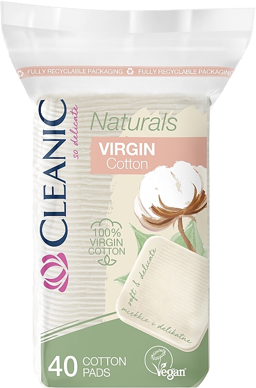 Cotton Pads, square, 40 pcs - Cleanic Naturals Virgin Cotton Pads — photo N1