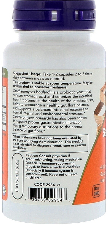 Capsules "Saccharomyces Boulardii" - Now Foods Saccharomyces Boulardii — photo N3