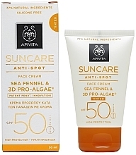 Fragrances, Perfumes, Cosmetics Anti-Spot Tinted Facial Sun Cream with Complex 3D Pro-Algae - Apivita Suncare Anti Spot Tinted Face Cream SPF50