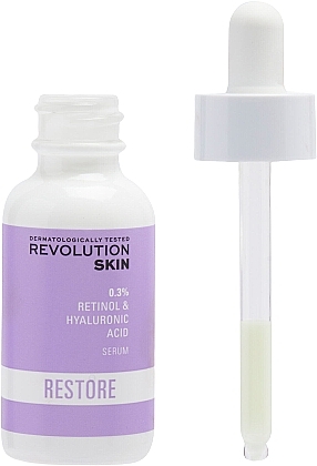 Face Serum with Retinol, Vitamins & Hyaluronic Acid - Revolution Skincare 0.3% Retinol with Vitamins & Hyaluronic Acid Restore Serum — photo N3