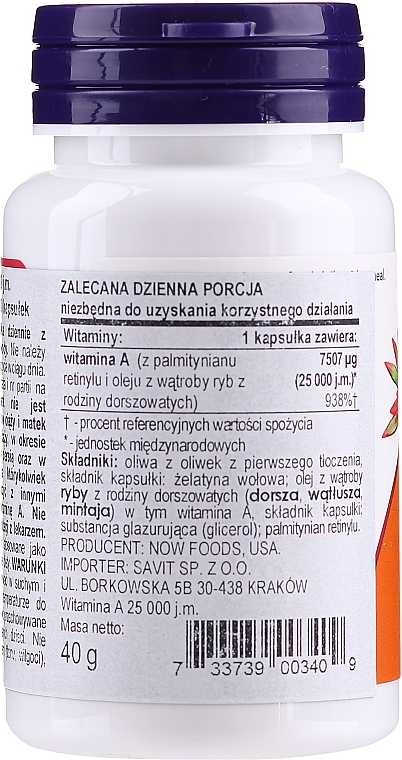 Dietary Supplement "Vitamin A" - Now Foods Vitamin A 25000 IU Essential Nutrition — photo N2