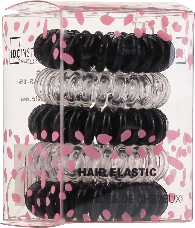 Hair Scrunchies Set, black and clear, 5 pcs - IDC Institute Design Hair Elastic Pack — photo N1