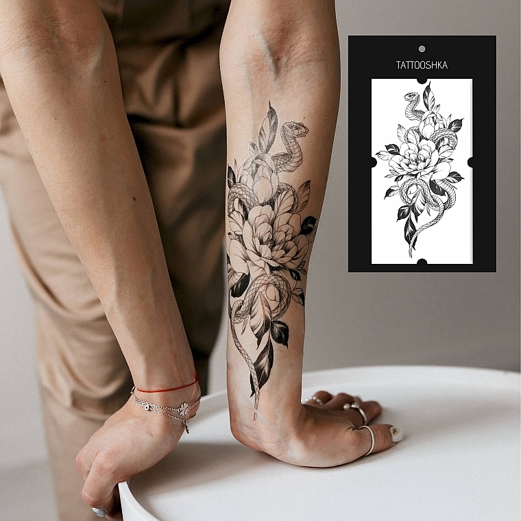 Temporary Tattoo "Snake & Flowers" - Tattooshka — photo N4