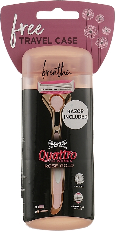 Shaver + 1 replacement cartridge, in case - Wilkinson Sword Quattro For Women Rose Gold — photo N1