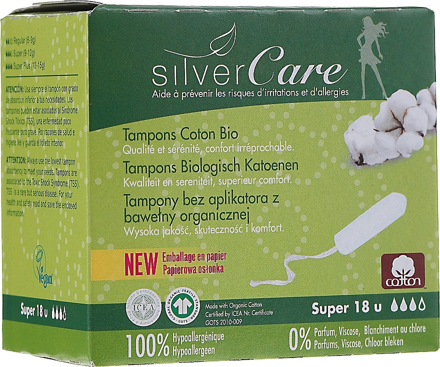 Organic Cotton Tampons "Super", 18 pcs - Masmi Silver Care — photo N1