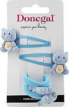 Fragrances, Perfumes, Cosmetics Hair Clip & Tie Set, FA-5663+1, blue with cats - Donegal