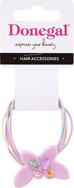 Hair Tie, FA-5721, pink butterfly, multicolored - Donegal — photo N1