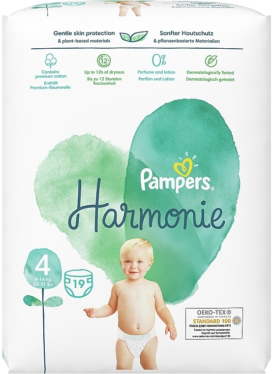 Diapers, size 4 (9-14 kg), 19 pcs - Pampers Harmonie — photo N2